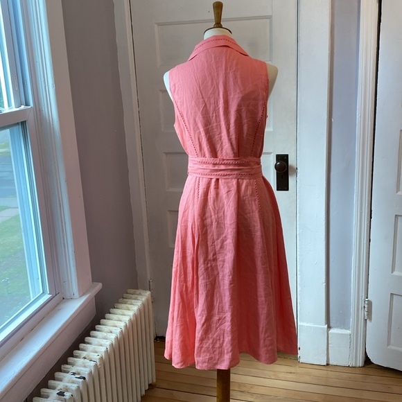 Jones New York Peach Linen Belted Wrap Dress, Size 8 - Picture 4 of 17